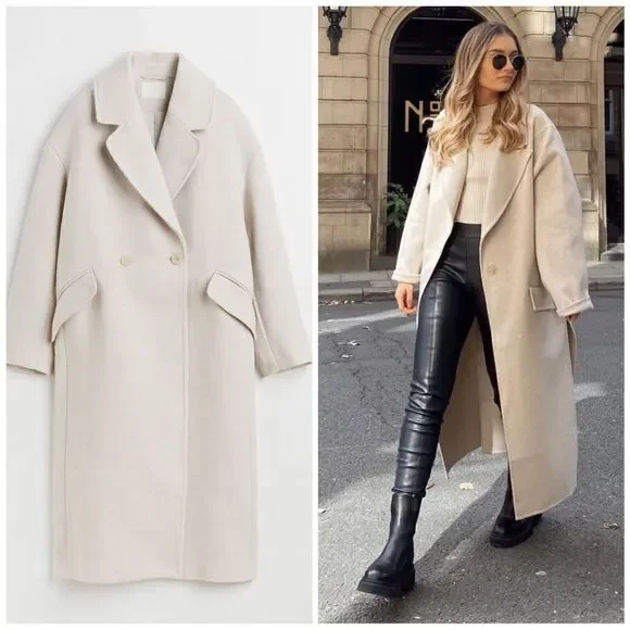 H&M Double-Breasted Oversized Coat - Picture 3 of 14